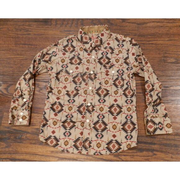 Platini Brown Button Up Long Sleeve Top Shirt Kids Boys Size 6 - Picture 1 of 2